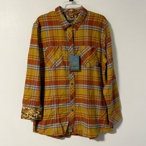 Pladra Women's Every-day Flannel Shirt Cottonwood Orange Size XL Desert Scene